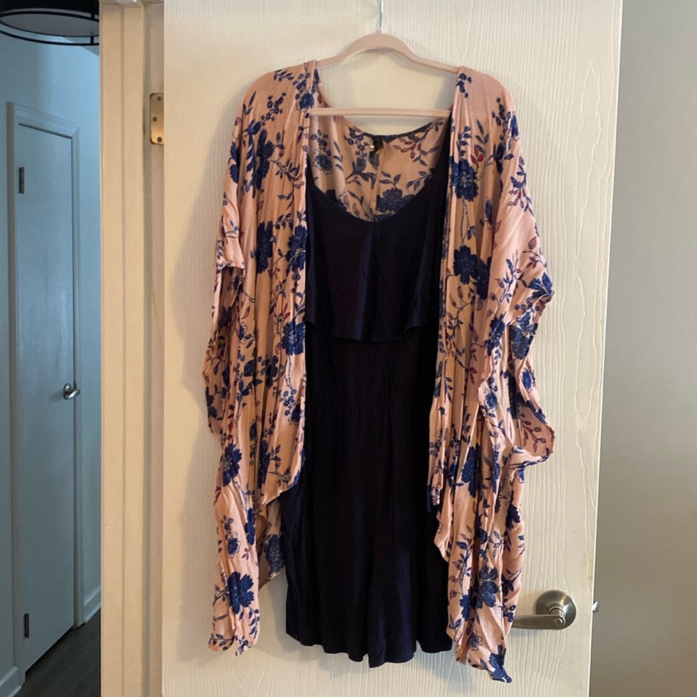 Lane Bryant Floral Kimono Jumpsuit - Blue and Pink